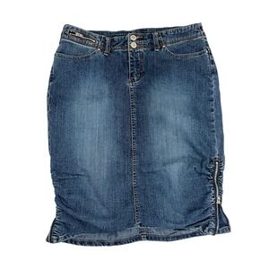 Denim‎ Skirt Pencil Zippers Accents Blue Jean Sexy Casual